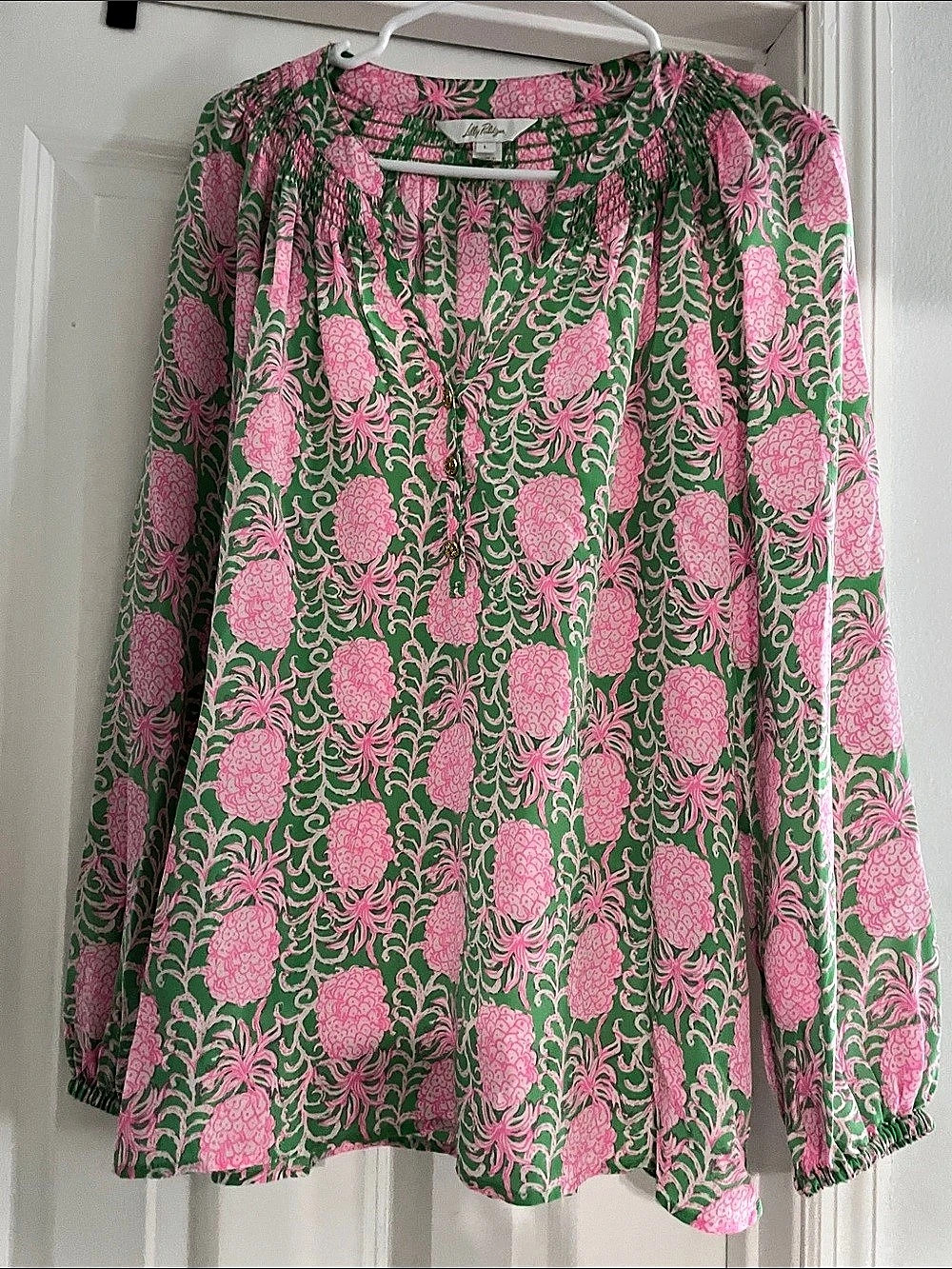 Lilly Pulitzer Floral Blouse in Green & Pink Size Large Like New